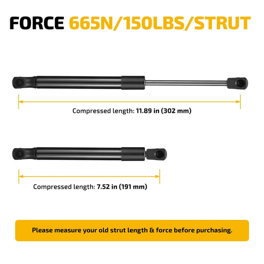 Set of 2 Gas Struts Lift Support for Pickup Truck (12 Inch 150LB 665N SE119P150)