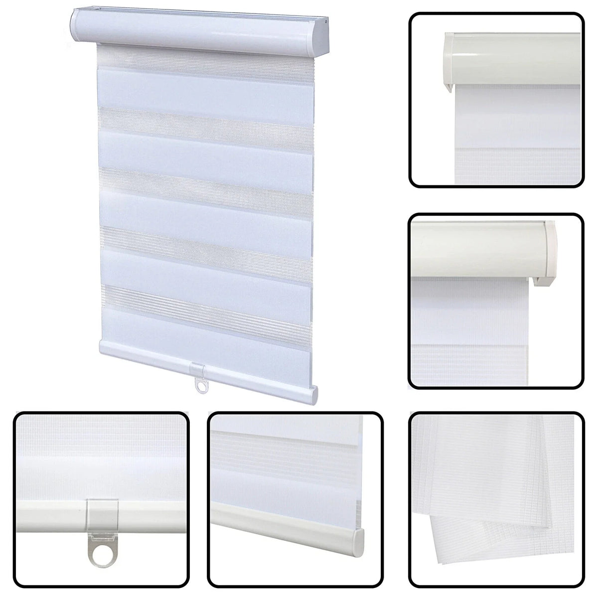 Zebra Dual Layer Shade 52" White Cordless Roller Blinds for Home (2023)