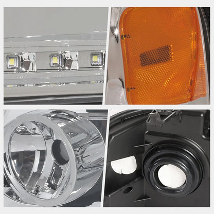 Amber Corner LED DRL Strip Headlight for Ford F150 2004-2008 - Chrome