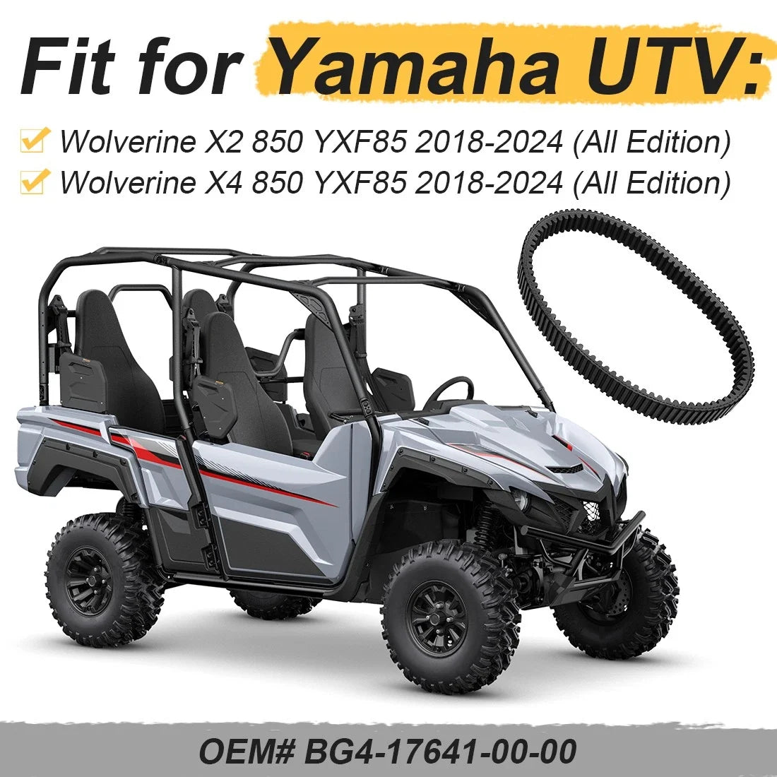 Drive Belt for Yamaha Wolverine 850 YXF85 X2 X4 (2018–2024) BG4-17641-00-00