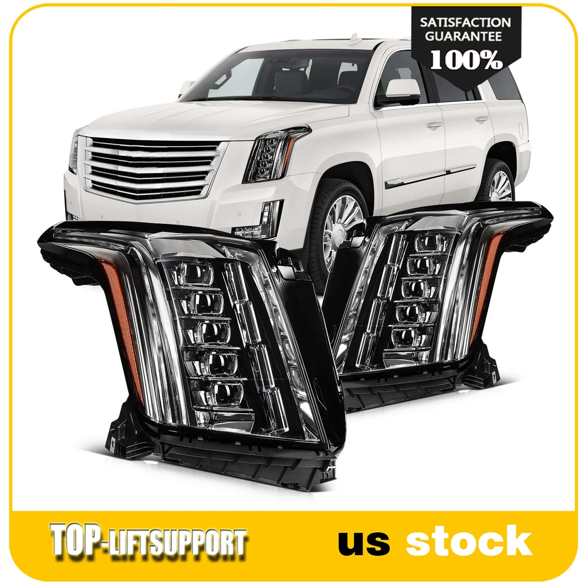 Pair Full LED Headlights for Cadillac Escalade ESV (2015–2020)