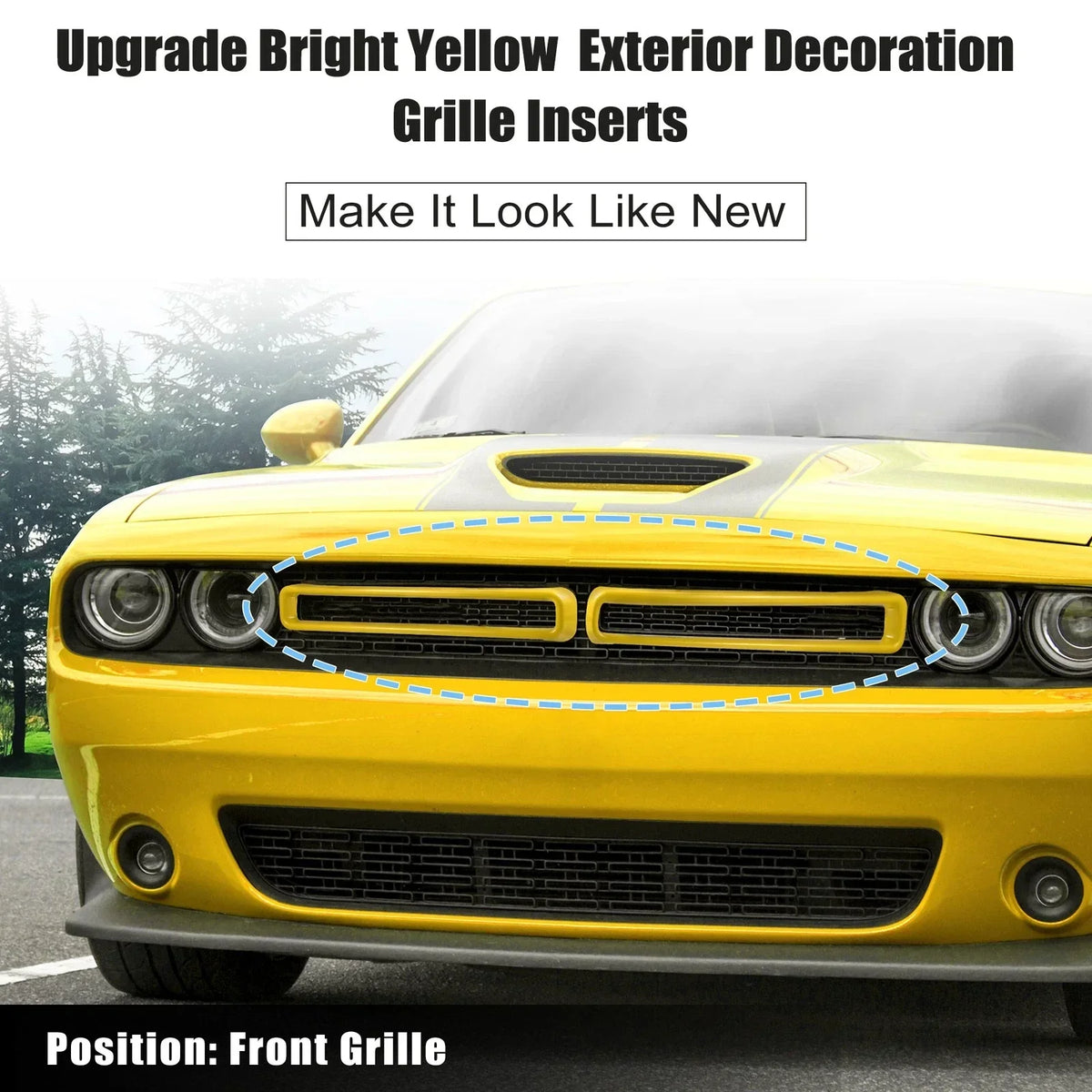 Front Mesh Grille Inserts - Yellow for Dodge Challenger 2015-2022