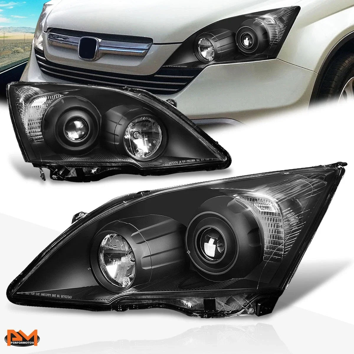 Replacement Projector Headlight with Black Housing for Honda CR-V 2007-2011