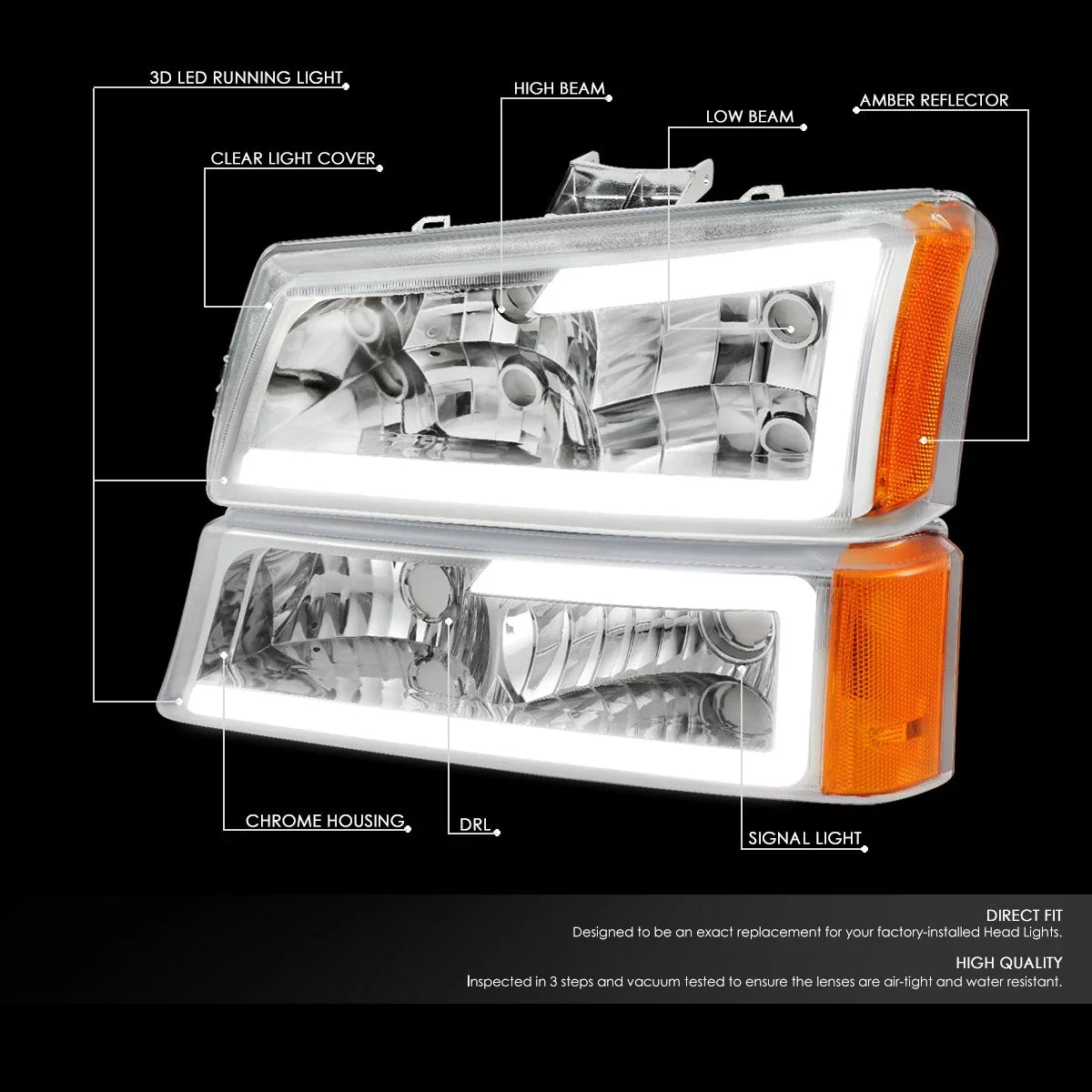 LED Headlight Bumper Lamp for Chevy Avalanche (2003–2007) Chrome/Amber