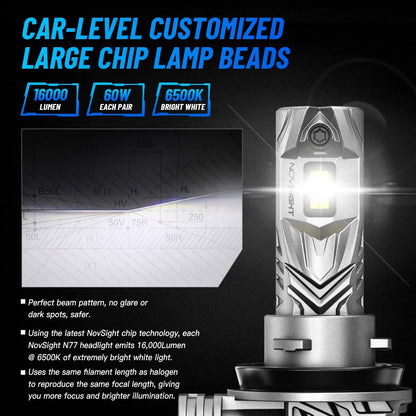 Set of 4 NOVSIGHT 9005 H11 Combo LED Headlight Bulbs for High Low Beam
