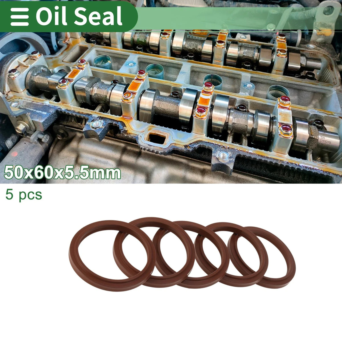 Set of 5 Oil Seal Rotary Shaft Seal FKM Rubber 50x60x5.5mm