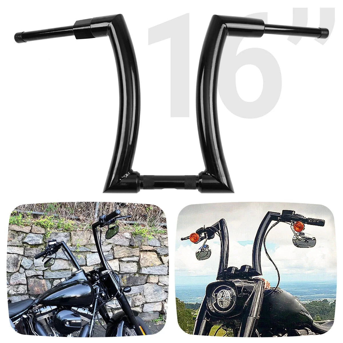 16" Black Rise Ape Hanger Handlebar for Harley Touring