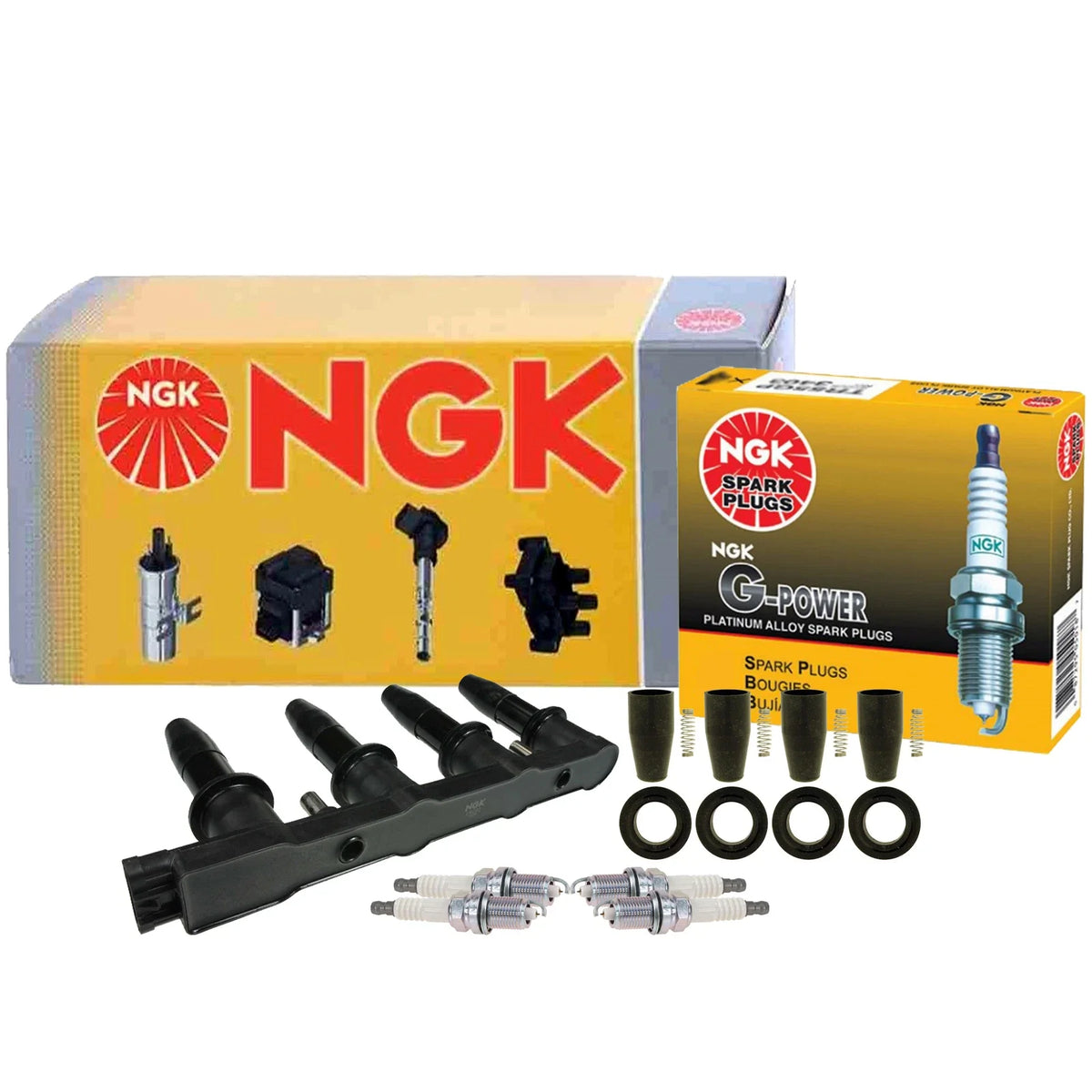 Set of 4 NGK Ignition Coils & G-Power Platinum Spark Plugs for Chevy Pontiac
