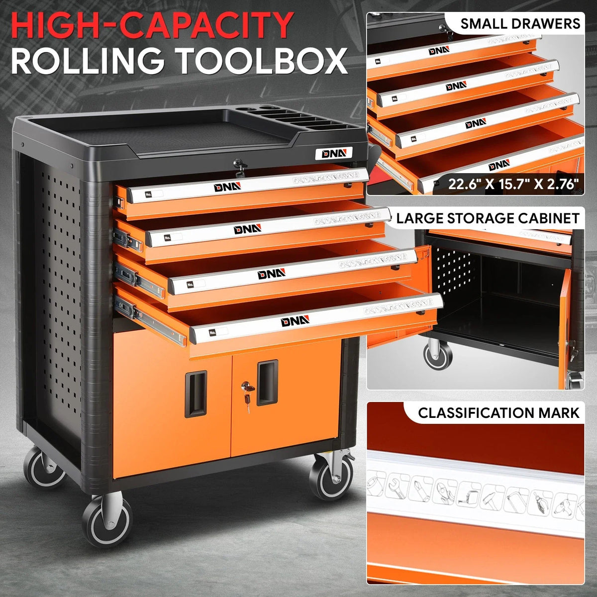 4-Drawer Rolling Tool Chest with Wheels for Universal Use