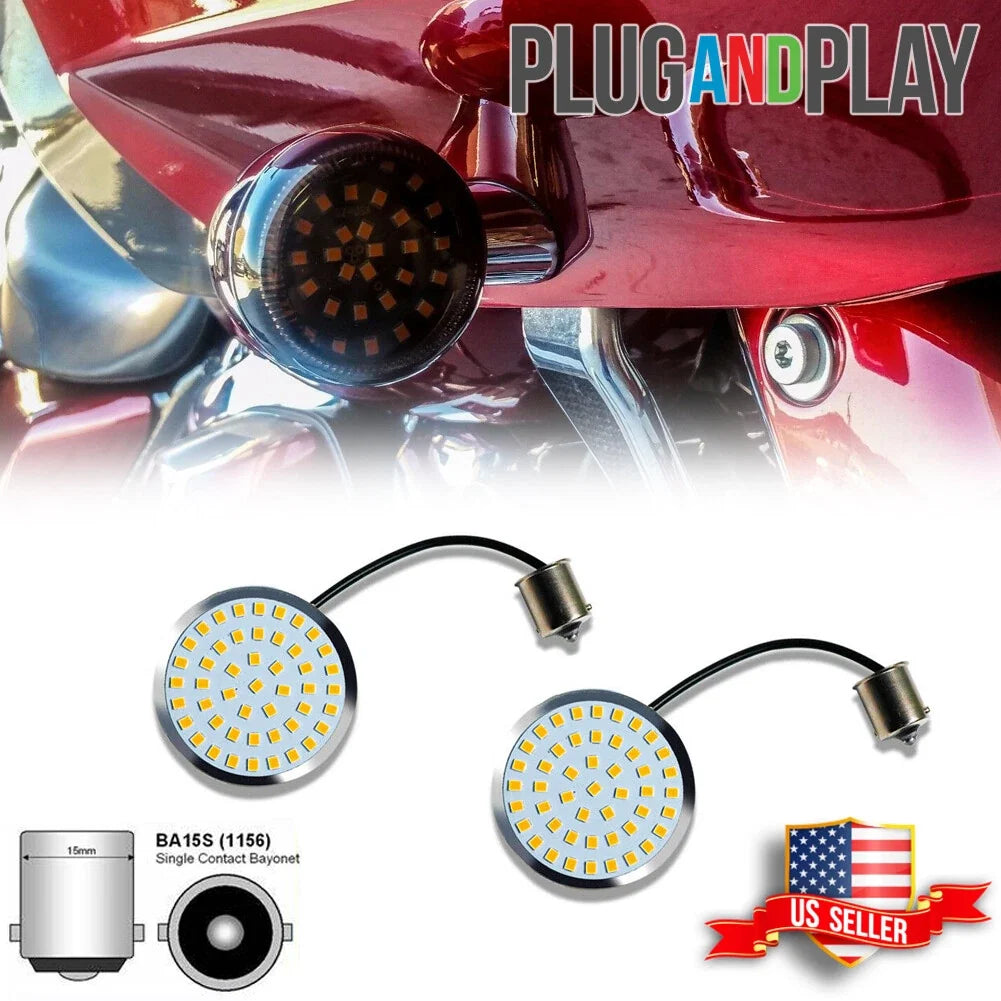 48-LED Amber Front Turn Signal Inserts for Harley Road King Electra Glide