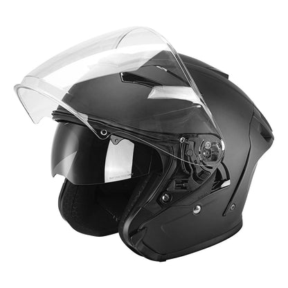 Open Face Helmet for Motorcycle (S/M/L/XL) - DOT 3/4, Dual Visor, Black