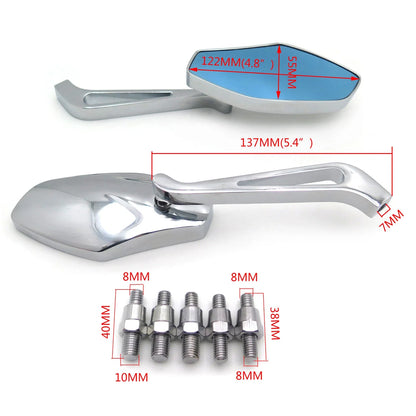 Chrome Side Mirrors for Honda, Suzuki, Kawasaki, Yamaha, Harley (8mm 10mm)
