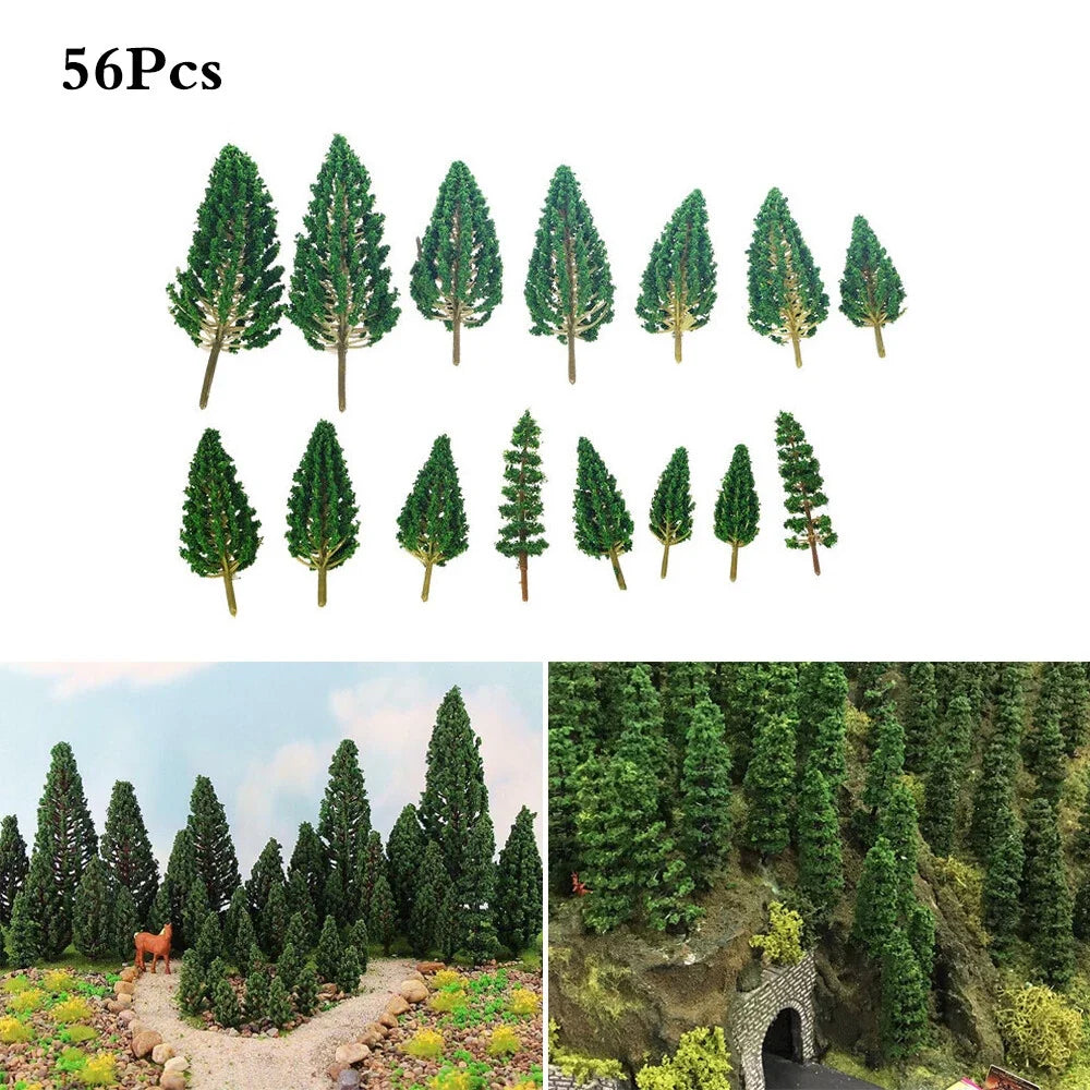 Mixed Model Tree Set - 56pcs for HO OO Scale Railroad Scenery