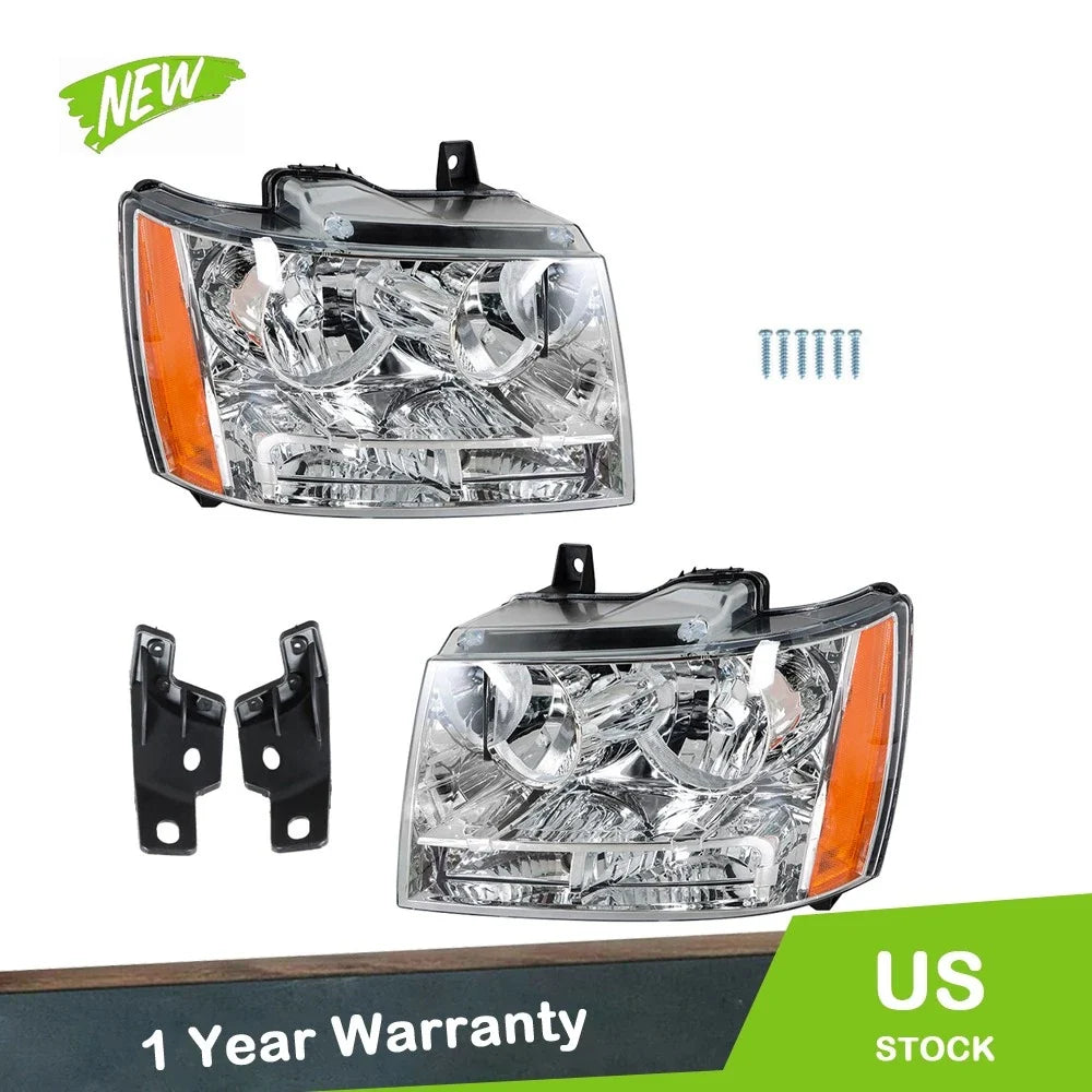 Set of 2 Halogen Chrome Headlights for Chevy Avalanche/Suburban/Tahoe (2007–2014)