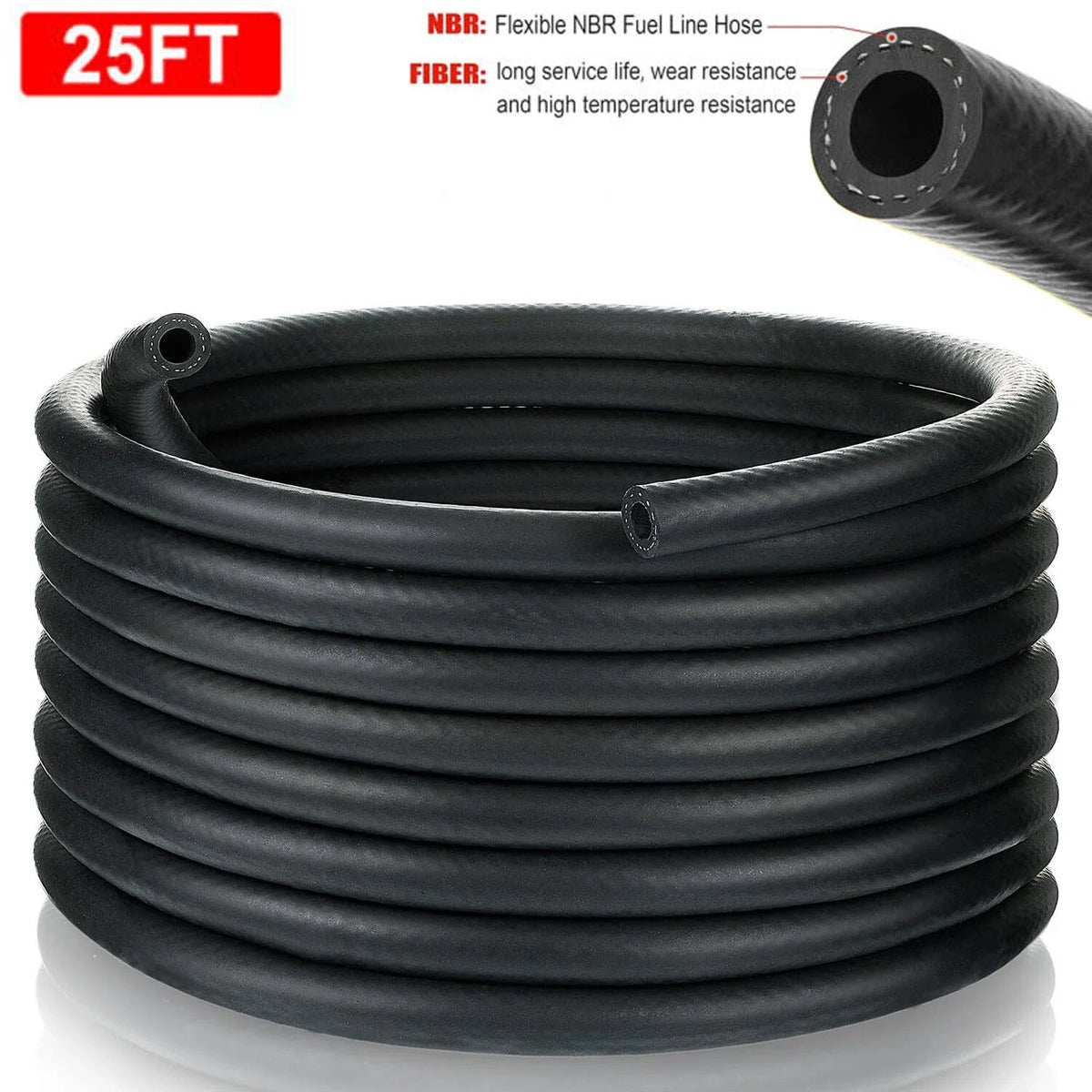 25FT Rubber Fuel Line Hose for Gas (16mm ID)