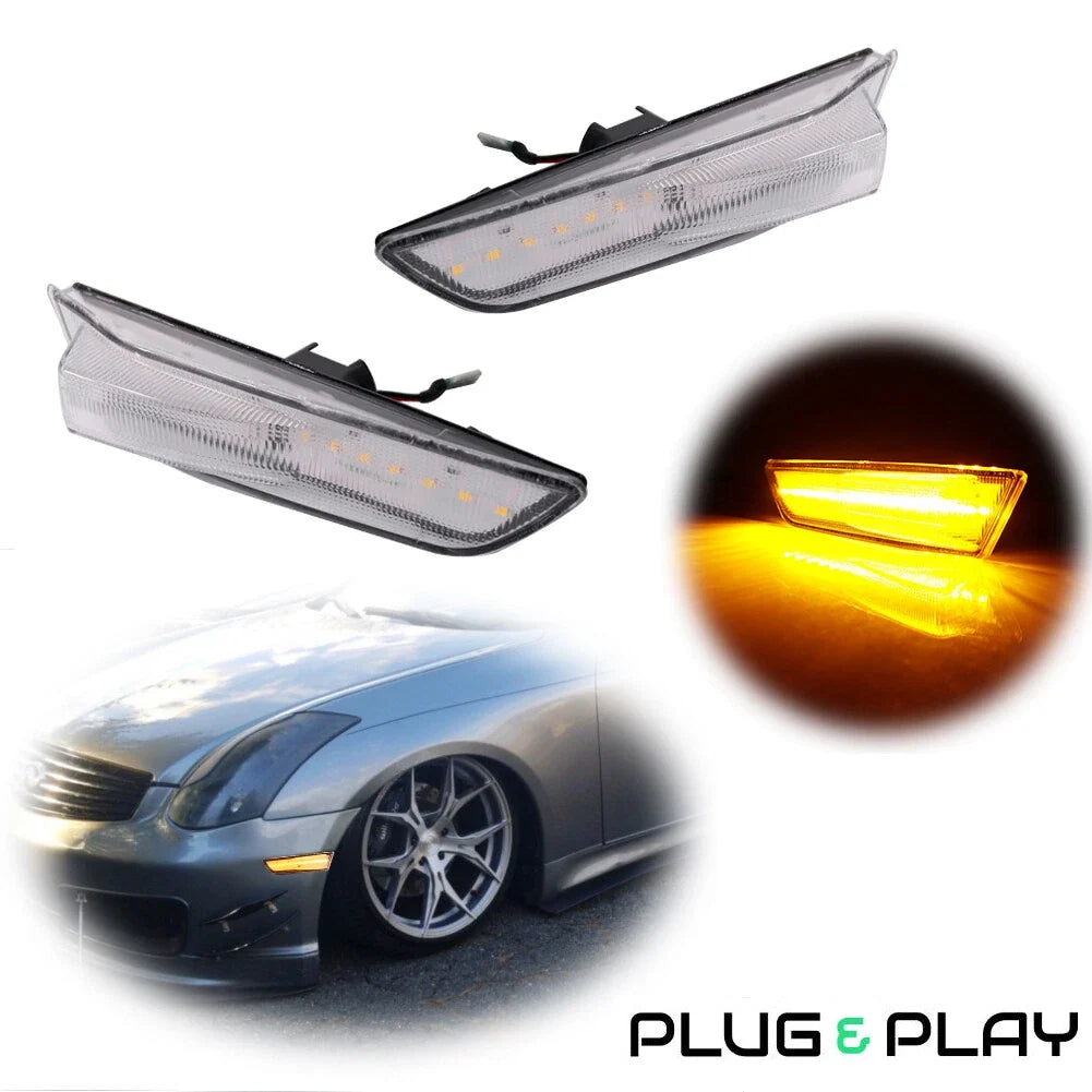 Clear Amber LED Front Side Marker Lights for Infiniti G35 Coupe (2003–2007)