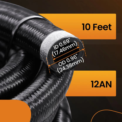 Nylon Braided Fuel Line Hose 10FT 12AN for Universal Applications