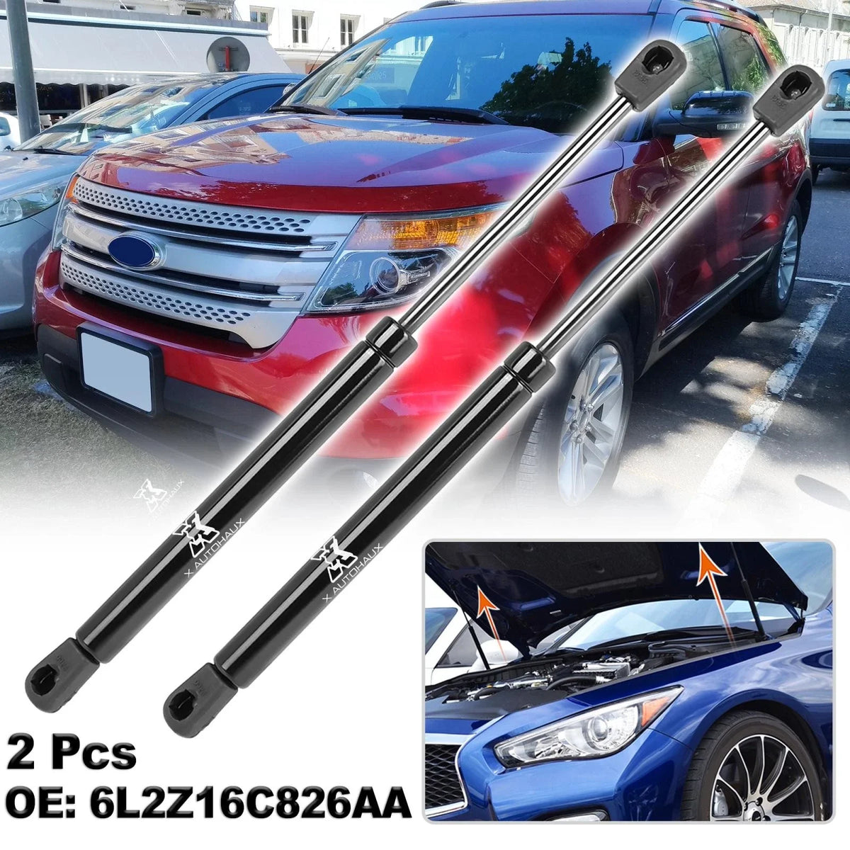 2X Front Hood Lift Supports Struts 6L2Z16C826AA for Ford Explorer (2002–2010)