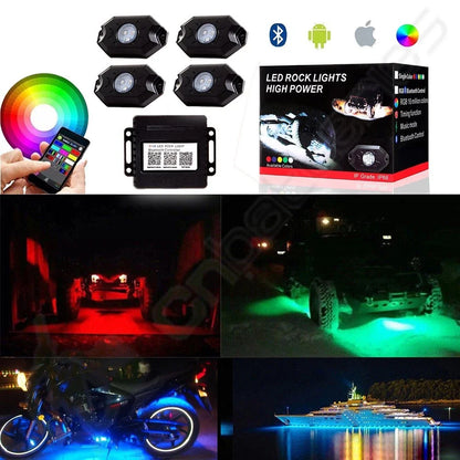 4 Pods RGB LED Rock Light for Universal Applications (Bluetooth Control)