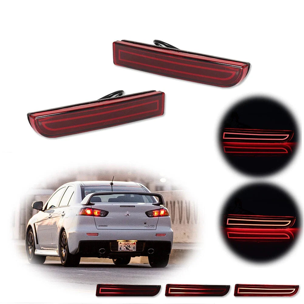LED Brake Stop Lights Red Lens Bumper Reflector for Mitsubishi Lancer EVO X