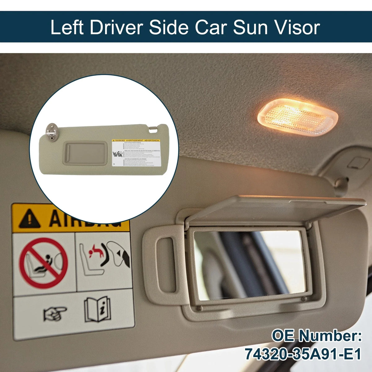 Left Driver Side Sun Visor w/ Mirror for Toyota 4Runner (No. 74320-35A91-E1)
