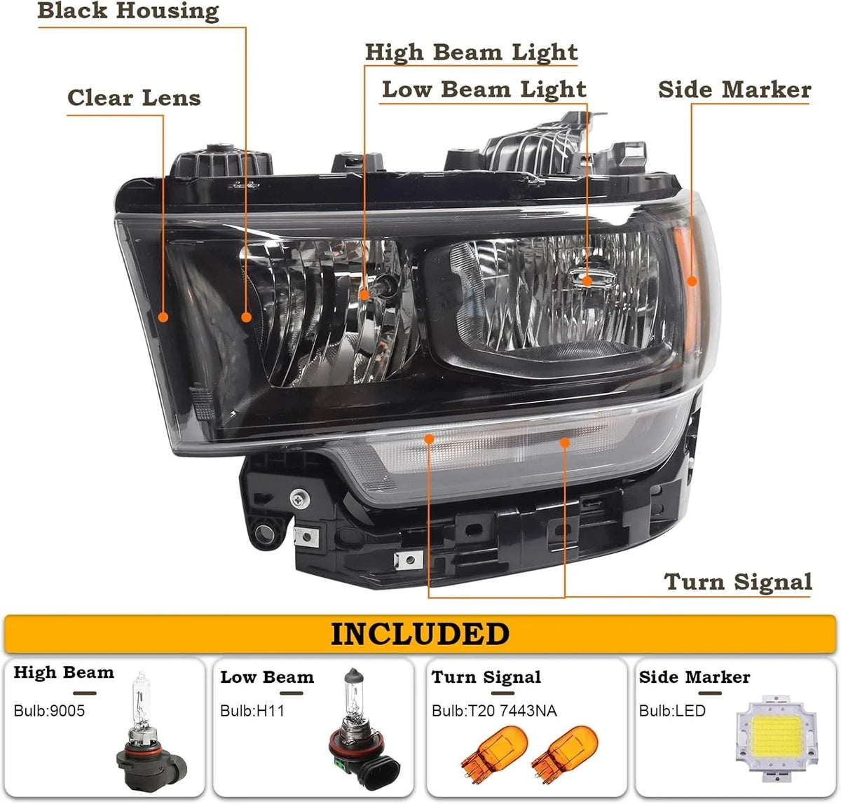 Chrome Headlight for Ram 2500 3500 (2019–2024) Left Driver Side