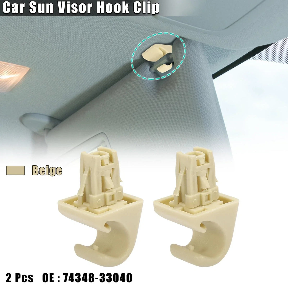 2pcs Sun Visor Hook Clip Retainer 74348-33040 for Toyota Highlander (2001–2007)