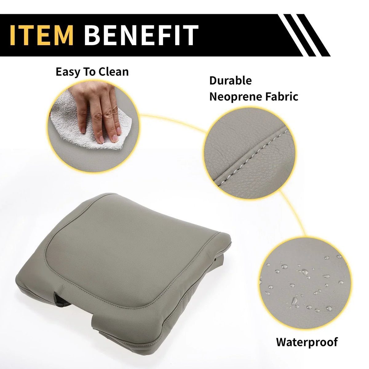 Center Console Armrest Cover - Grey Microfiber Leather for Dodge Ram