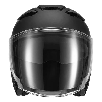 Motorcycle Open Face Helmet - Black, DOT 3/4, Dual Visor (Sizes S/M/L/XL)
