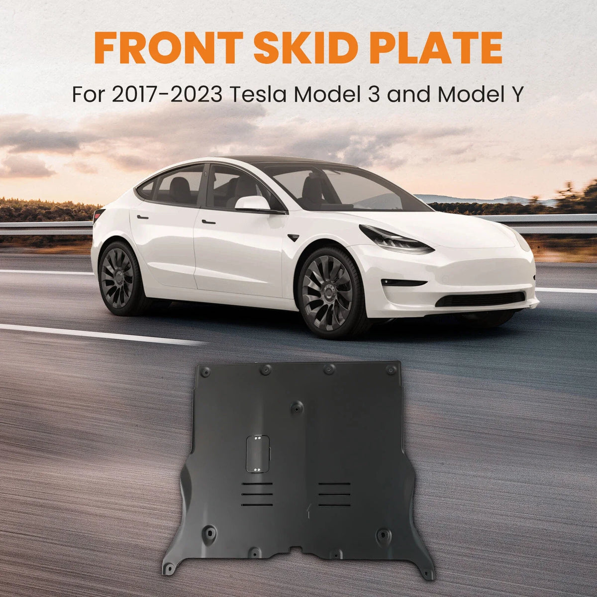 Black Front Skid Plate for Tesla Model 3 Under Engine Guard 2017-2023