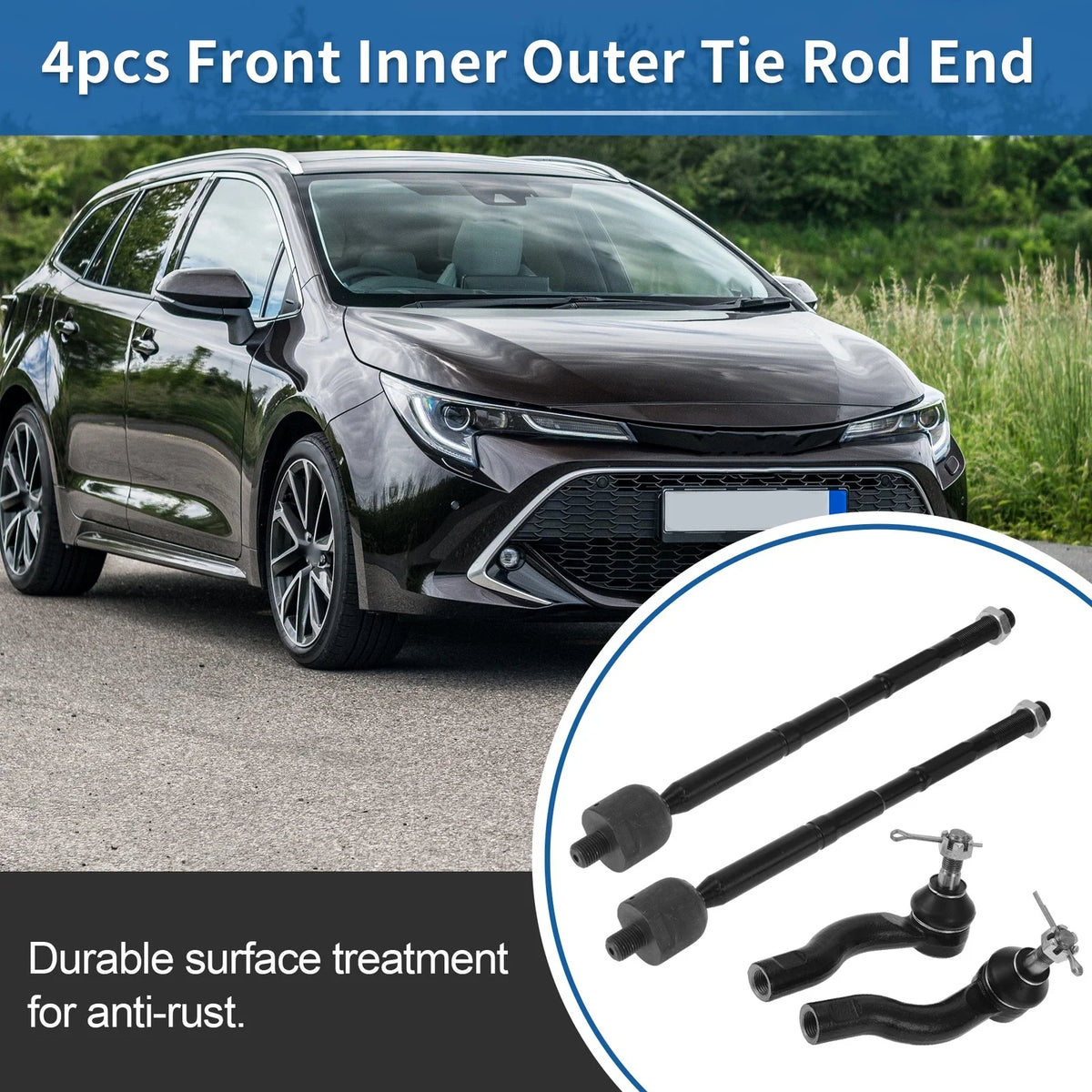 Set of 4 Front Inner Outer Tie Rod End Links for Toyota RAV4, Scion TC