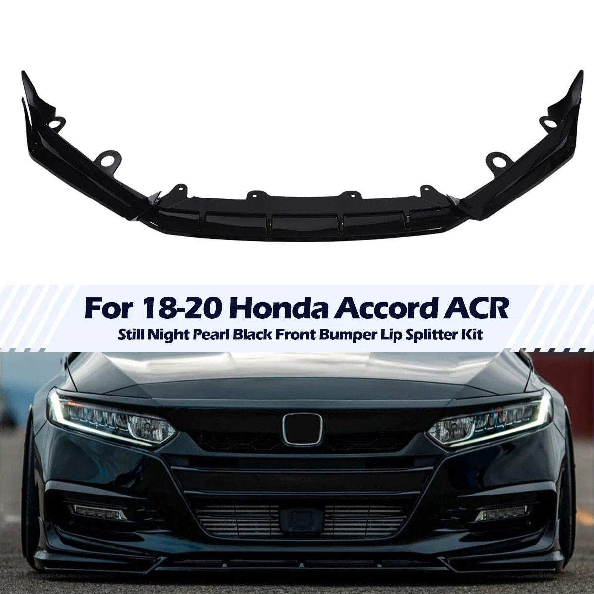 Front Bumper Lip Kit Splitter for Honda Accord (2018–2020) - Painted Black Pearl