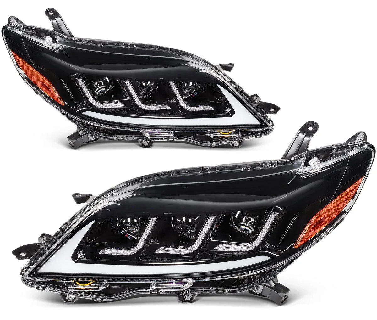 LED Headlight Assemblies (2X) for Toyota Sienna 2011-2020 - Black
