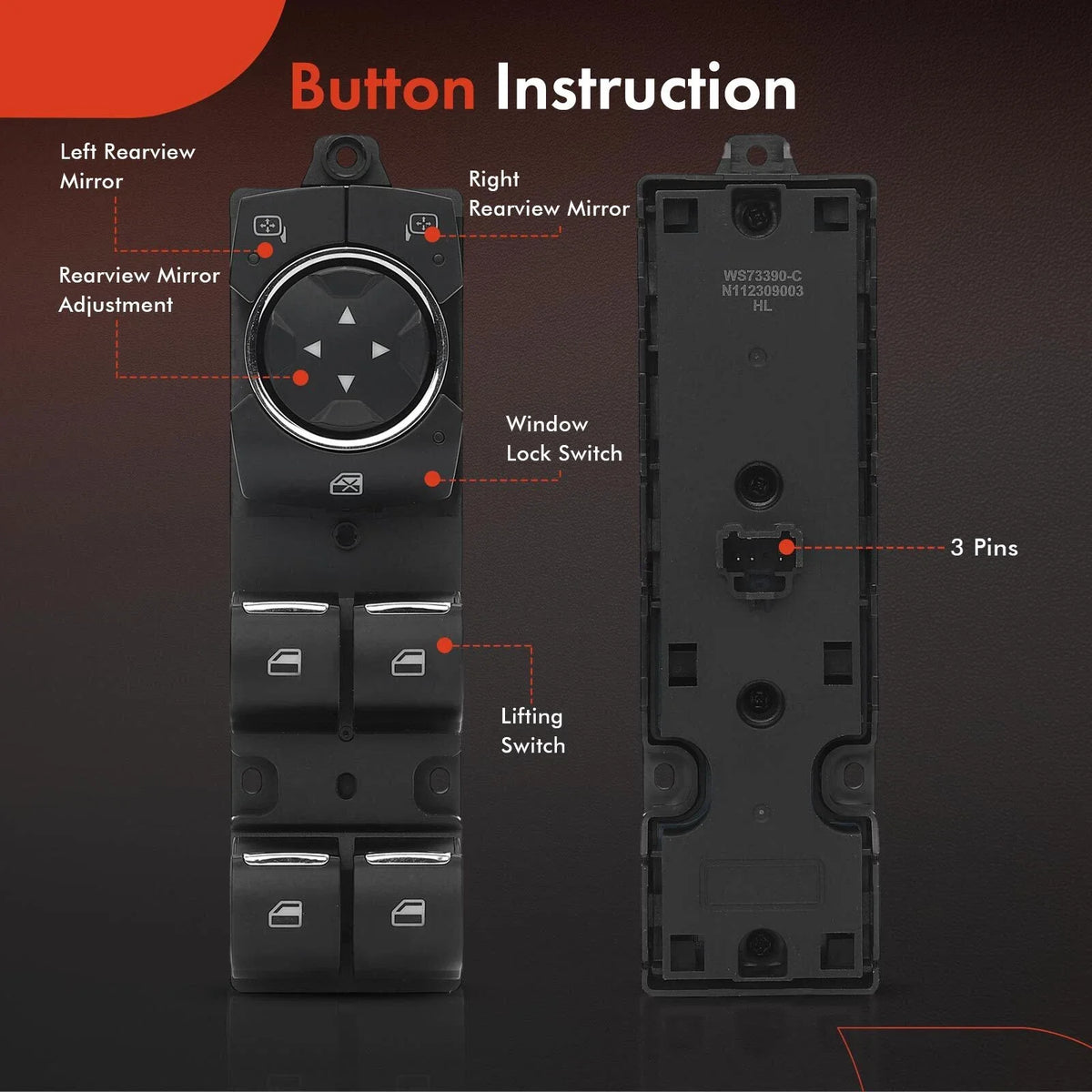Front Left Window Switch for Ford Fusion 2013 to 2020