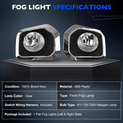 Fog Light Kit with Chrome Trim for 2016-2023 Toyota Tacoma