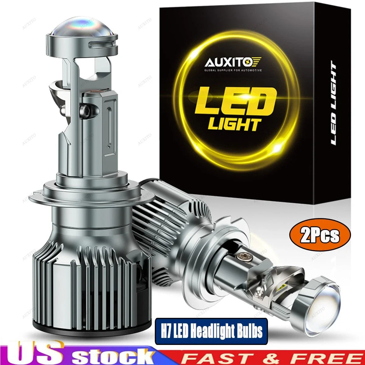 2X H7 LED Headlight Bulb Kit for Universal Vehicles (6000K, 100W)