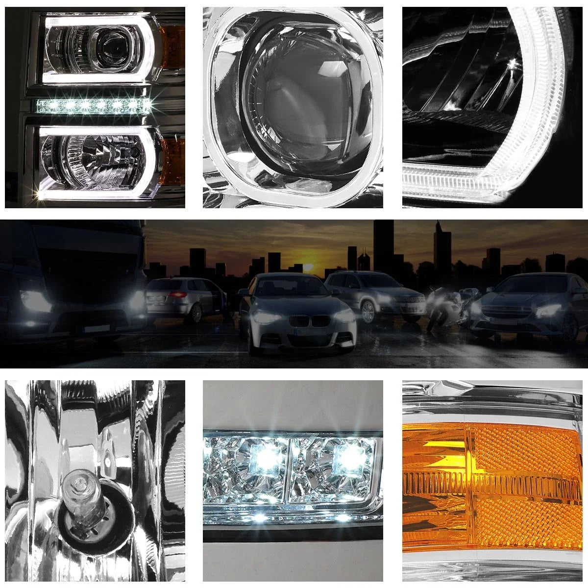 LED Projector Headlight in Chrome Housing for Chevy Silverado 2014-2015