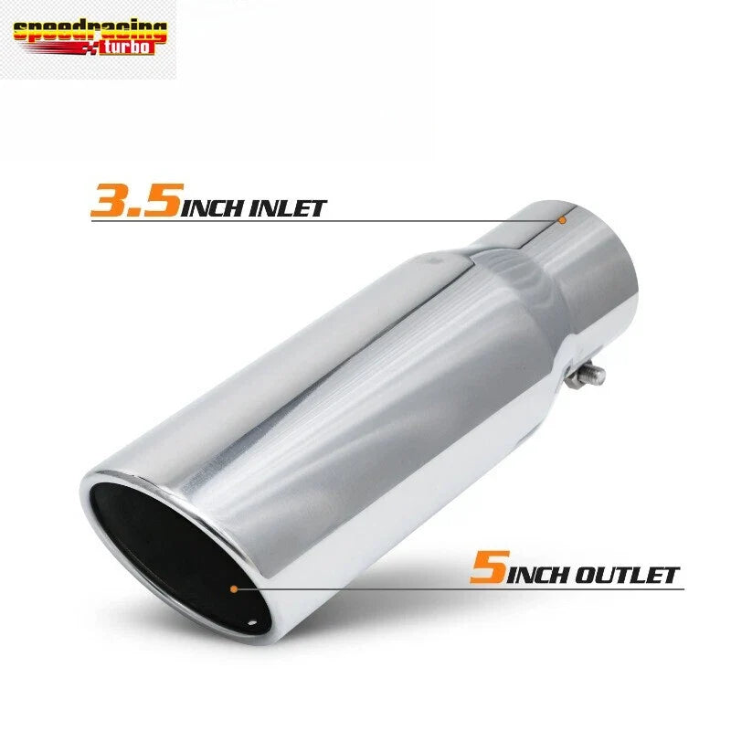 12" Slant Muffler for Universal (Chrome, 3.5" Inlet, 5" Outlet)