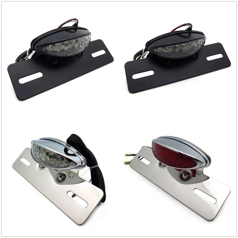 License Plate Bracket with Cat Eye Tail Light for Motorcycle - Red Smoke