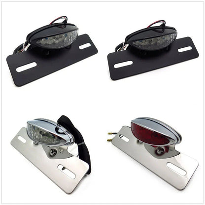 License Plate Bracket with Cat Eye Tail Light for Motorcycle - Red Smoke