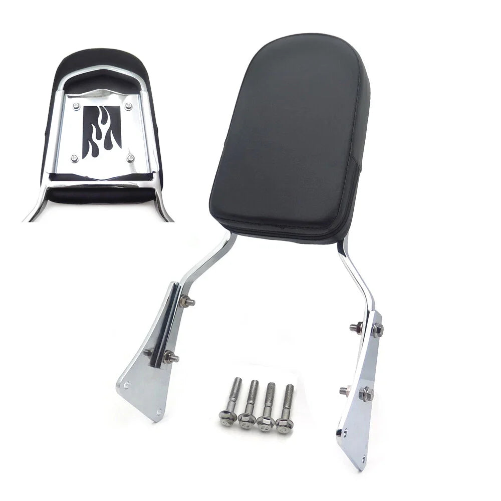 Sissy Bar Backrest with Chrome Flame & Leather Pad for Kawasaki Vulcan 1500