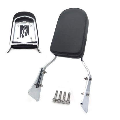 Sissy Bar Backrest with Chrome Flame & Leather Pad for Kawasaki Vulcan 1500