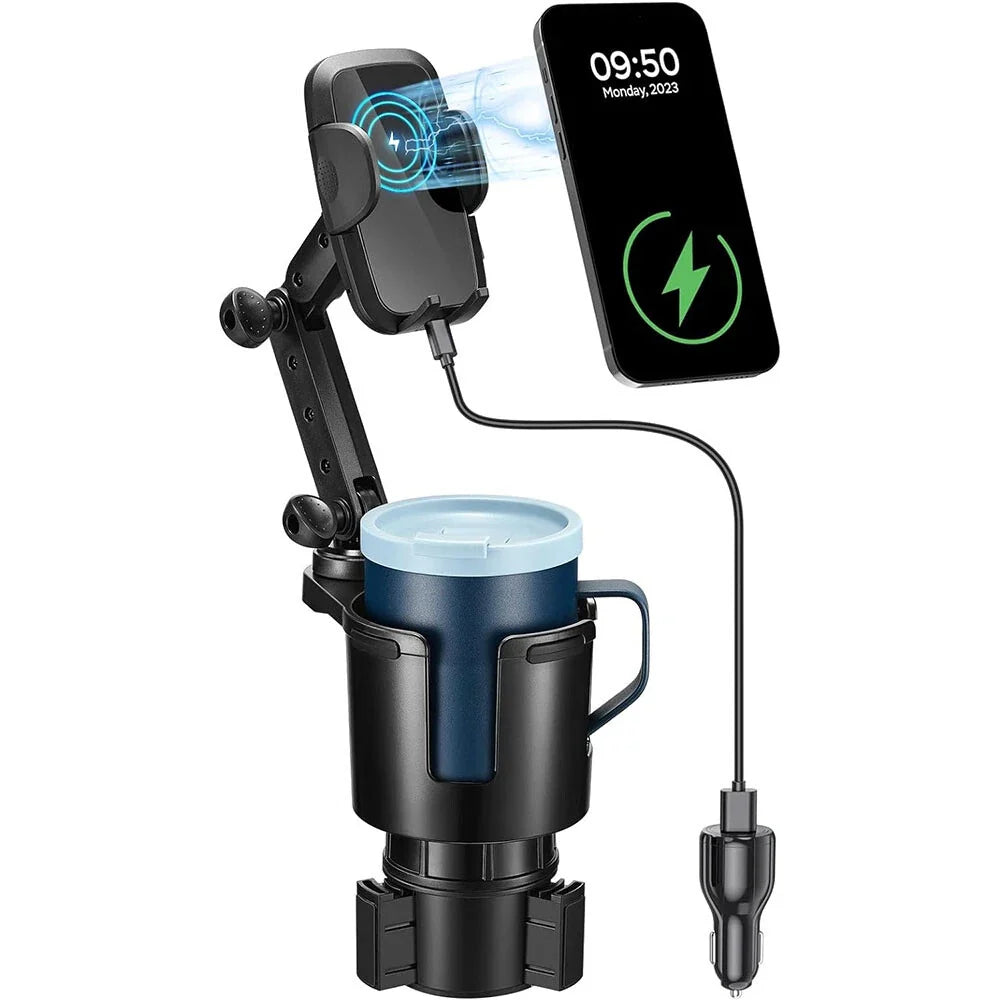 3 in 1 Wireless Charger Car Cup Holder Phone Mount Adjustable Base 360°