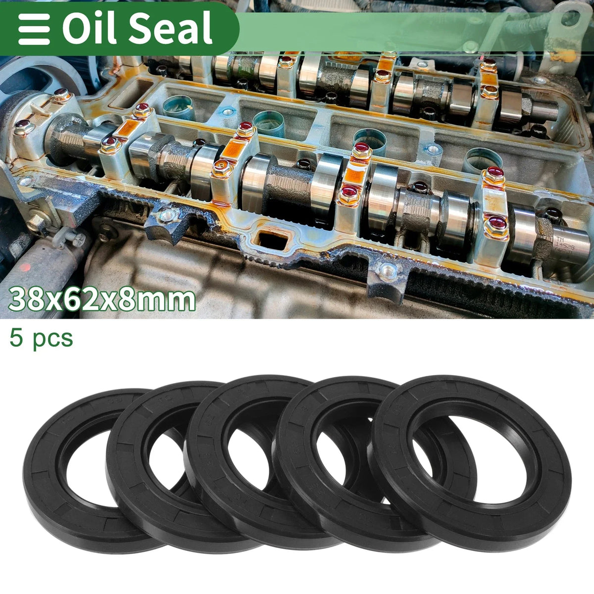 Set of 5 Oil Seal Rotary Shaft Seal NBR Rubber 38x62x8mm