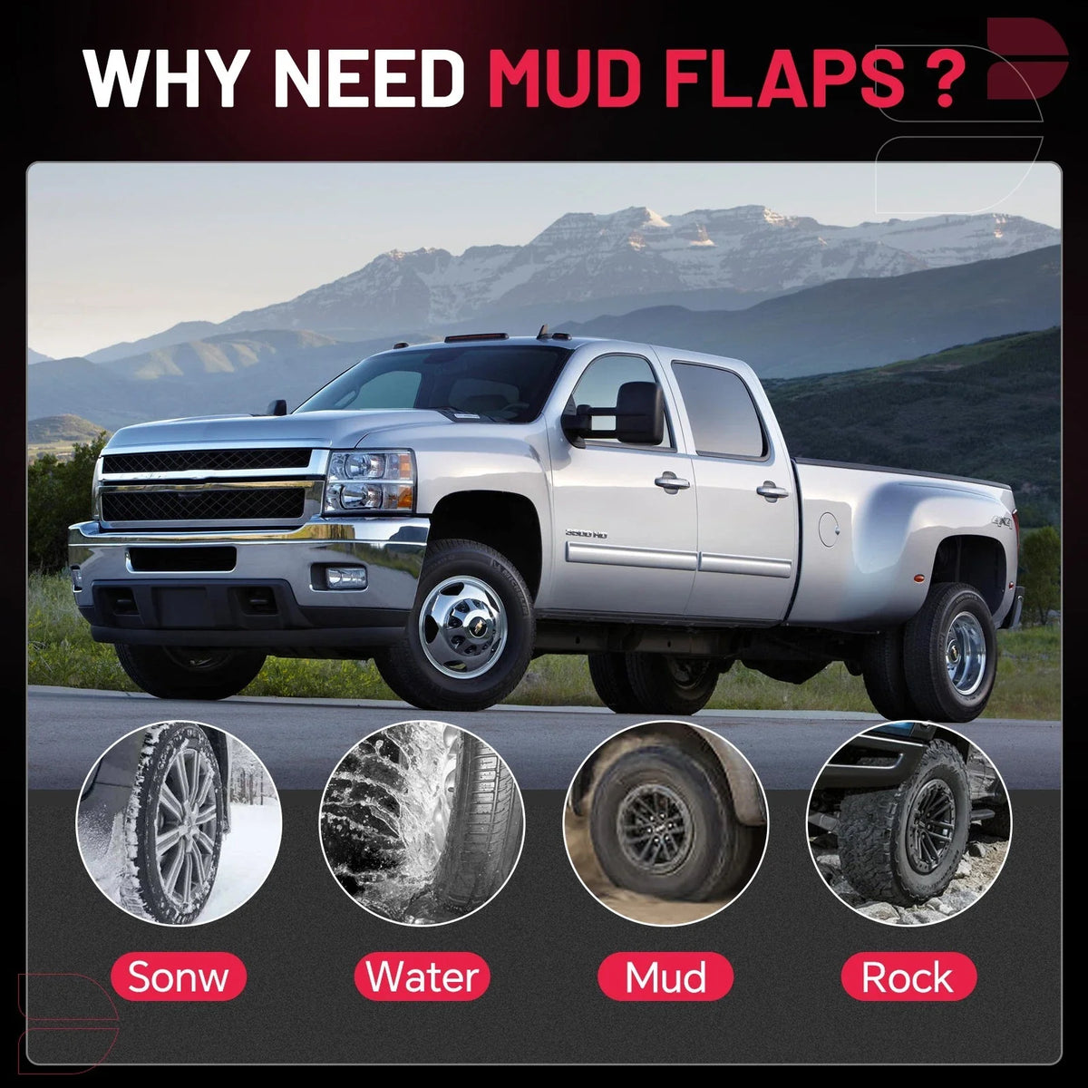 Set of 4 Mud Flaps for GMC Sierra 2500HD 3500 (2001-2006)