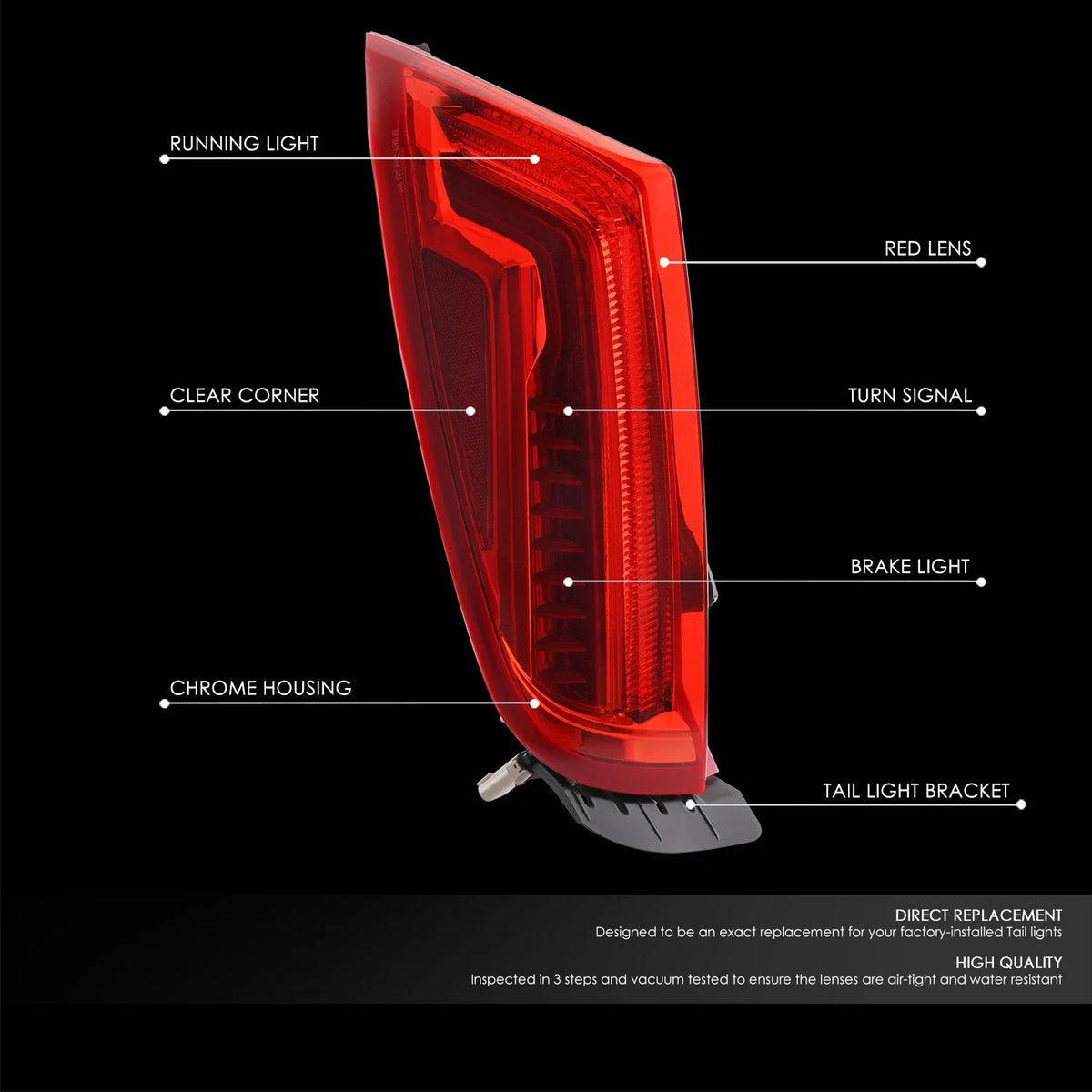 LED Tail Light Lamp for Cadillac XTS (2013–2017) - Driver Left, Chrome Housing