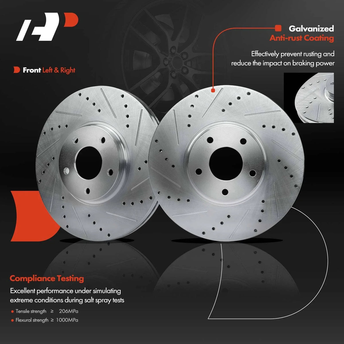 Front Brake Rotors, Drilled, for 2005-2006 Nissan Altima