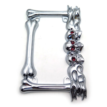 Skull & Flame License Plate Frame for Motorcycle (Chrome)