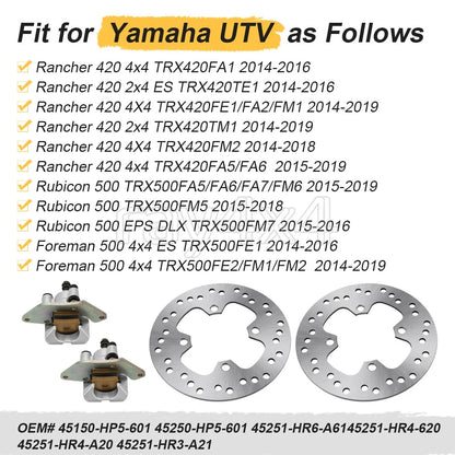 Front Brake Calipers and Disc Rotors for Honda Rancher 420 2007-2014