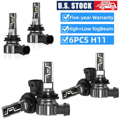 Set of 6 H11 LED Headlight Bulbs (6500K, IP68) for Toyota N70